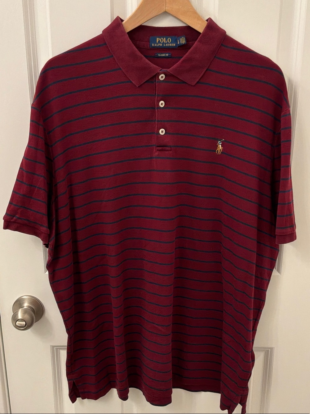 Polo by Ralph Lauren Maroon Polo with Navy Stripes